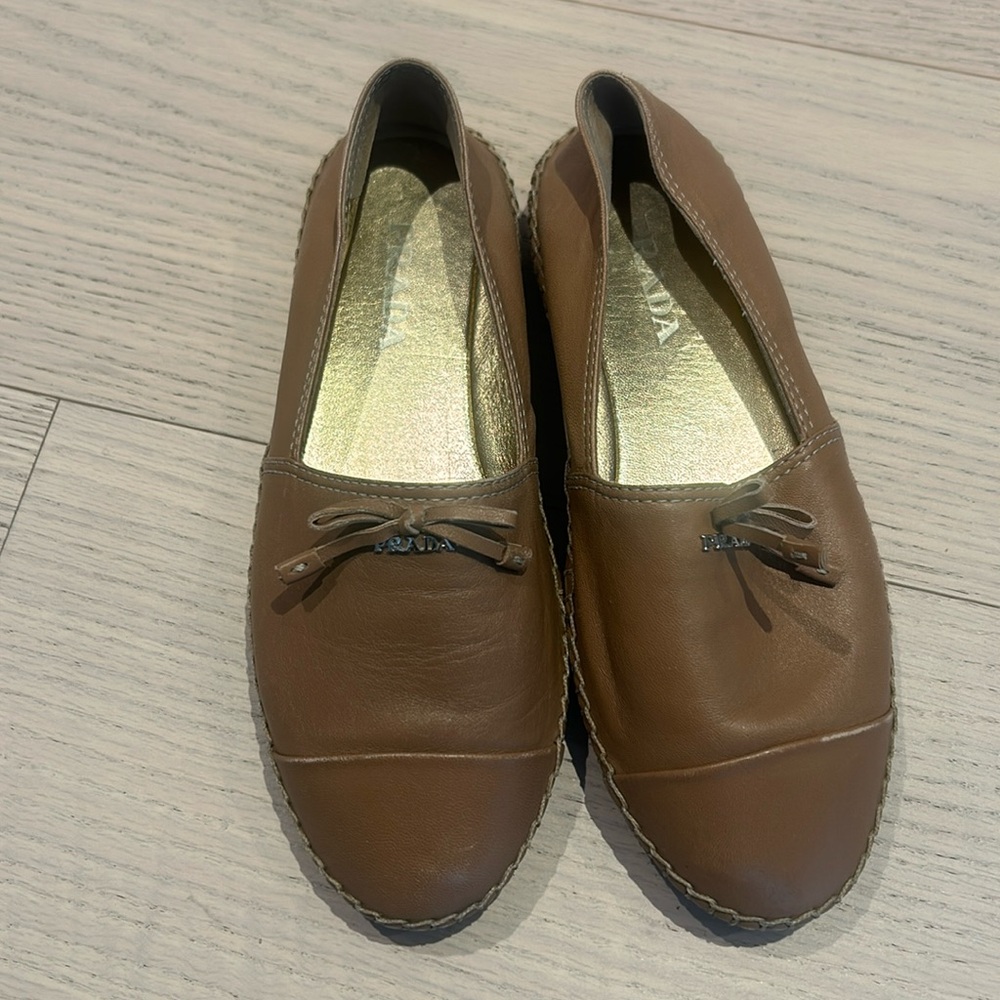 PRADA leather bow accent espadrille